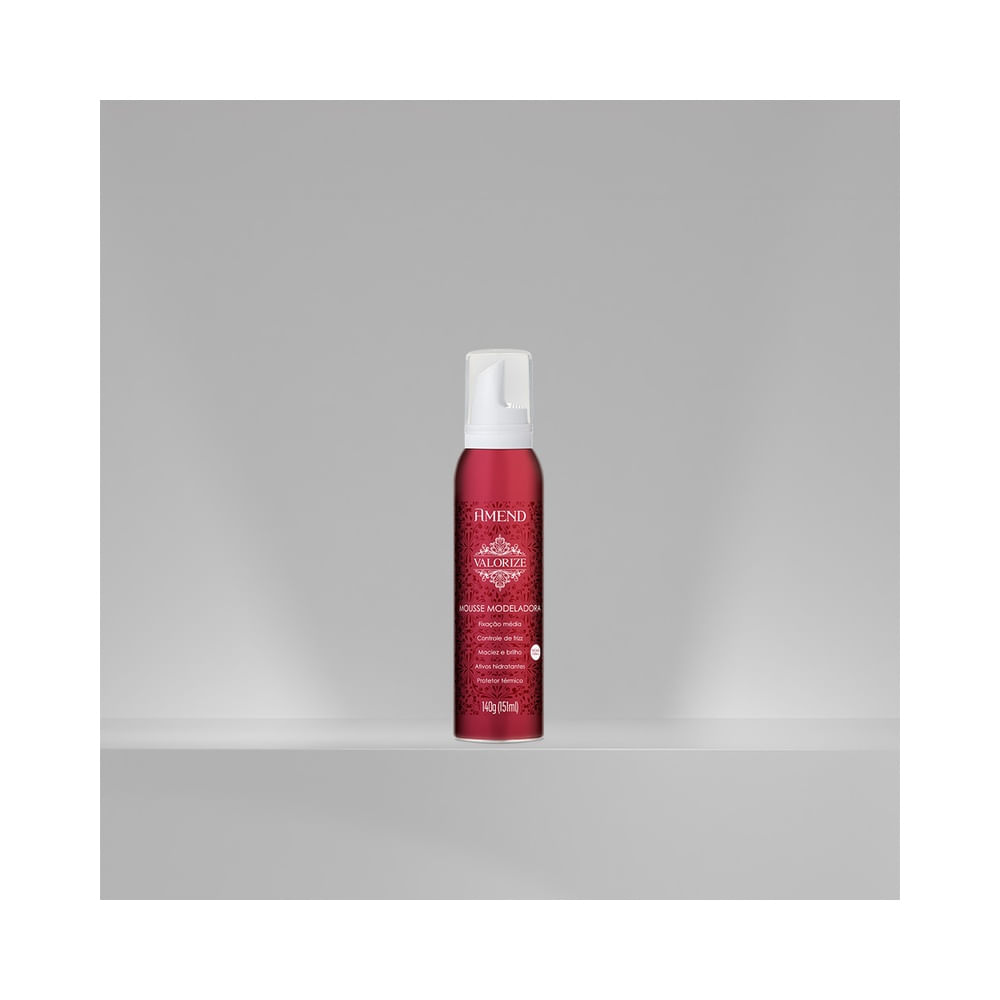Frasco de mousse Amend Valorize 140g em fundo cinza claro